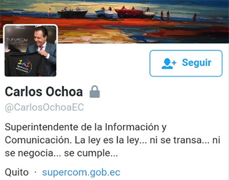 Irnico: Superintendente de Informacin y Comunicacin bloquea su cuenta de twitter al pblico.