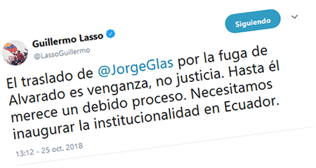 Guillermo Lasso dice que enviar a Jorge Glas a crcel de Latacunga es venganza