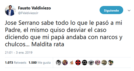 Hijo de periodista asesinado, Fausto Valdiviezo, afirma que Jos Serrano sabe todo